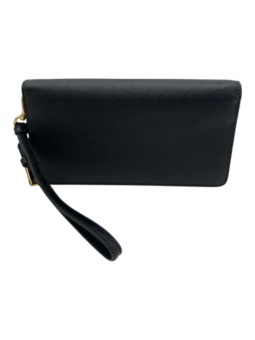 Prada Black Saffiano Leather Flap Logo Wristlet WOC Bag Black / Mini