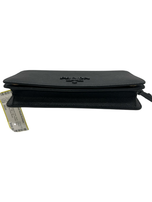 Prada Black Saffiano Leather Flap Logo Wristlet WOC Bag Black / Mini