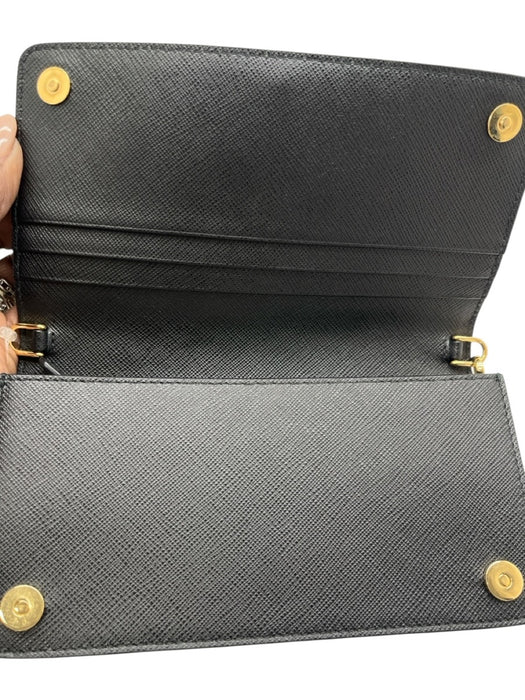 Prada Black Saffiano Leather Flap Logo Wristlet WOC Bag Black / Mini