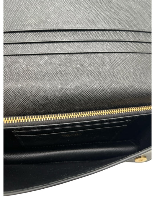 Prada Black Saffiano Leather Flap Logo Wristlet WOC Bag Black / Mini
