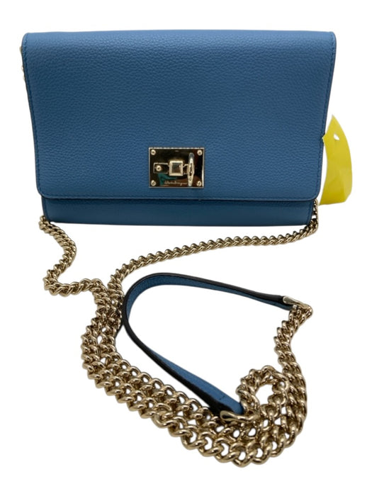 Salvatore Ferragamo Light Blue Grain Leather Flap Turn Lock Chain Strap flap Bag Light Blue / Small