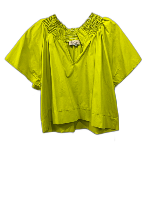 Sofia Size XS/S Chartereuse Cotton Blend Shirred Neckline V Neck Boxy Top Chartereuse / XS/S
