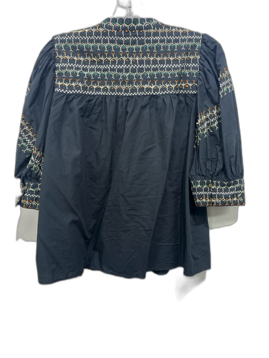 Ulla Johnson Size 10 Black, Yellow & Green Cotton Short Balloon Sleeve Boxy Top Black, Yellow & Green / 10