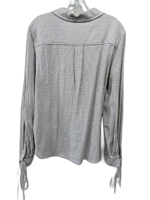 Nation Size M Brown & White Viscose Blend Seersucker Vertical Stripes V Neck Top Brown & White / M