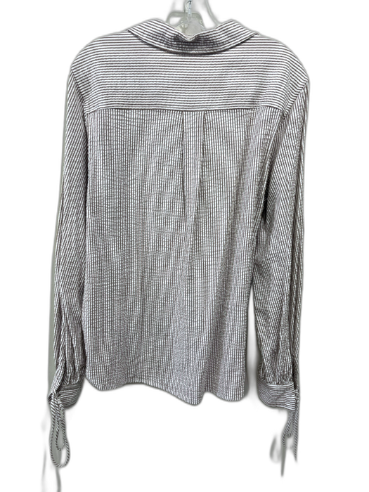 Nation Size M Brown & White Viscose Blend Seersucker Vertical Stripes V Neck Top Brown & White / M