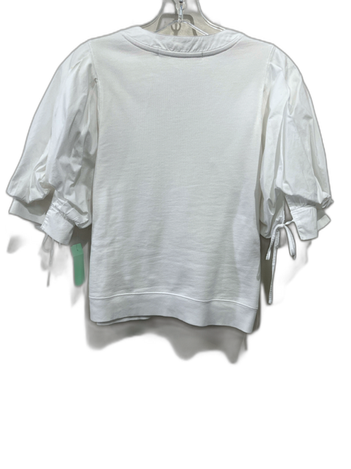 Marie Oliver Size M White Cotton 1/2 Balloon Sleeve Fabric Block V Neck Top White / M