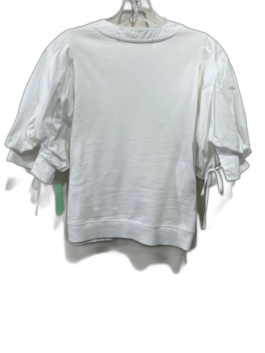Marie Oliver Size M White Cotton 1/2 Balloon Sleeve Fabric Block V Neck Top White / M