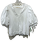 Marie Oliver Size M White Cotton 1/2 Balloon Sleeve Fabric Block V Neck Top White / M