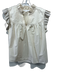 Melissa Nepton Size Large Beige Cotton Ruffle Cap Sleeve Faux Leather Detail Top Beige / Large