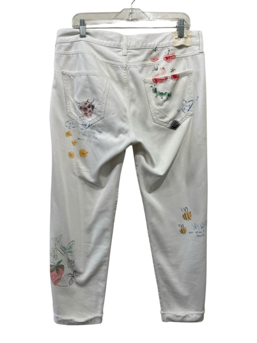 Roy Rogers Size 31 White Cotton Denim Button Fly Illustrations Mid Rise Jeans White / 31