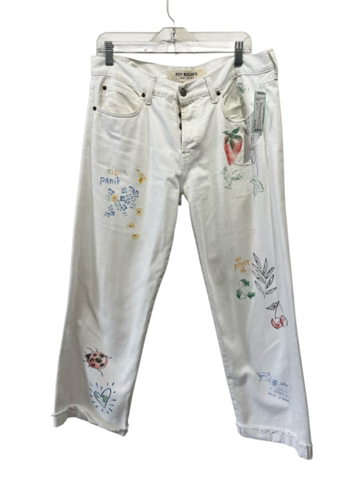 Roy Rogers Size 31 White Cotton Denim Button Fly Illustrations Mid Rise Jeans White / 31