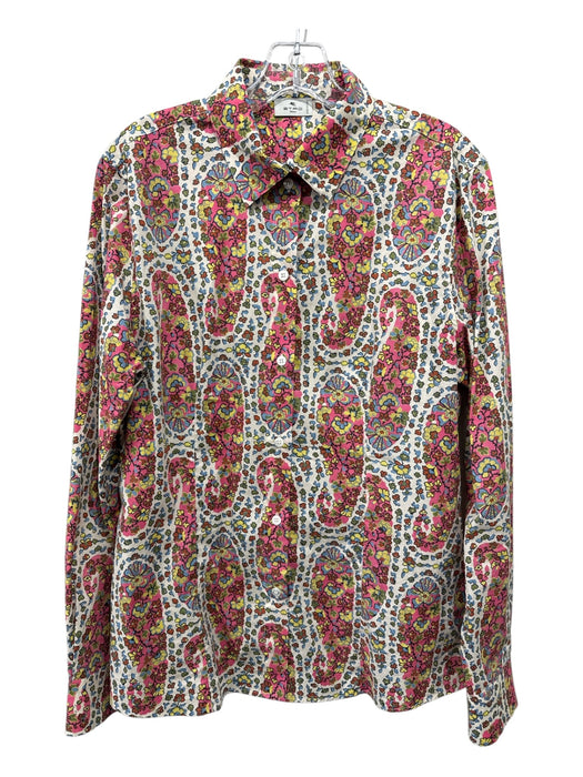 Etro Size 46 White & Multi Cotton Blend floral print Button Up Top White & Multi / 46