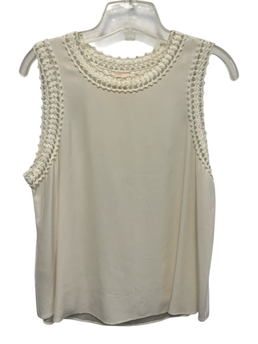 5a7 Cinq a Sept Size L Ivory Cream Silk Crochet Trim Sleeveless Tank Top Ivory Cream / L