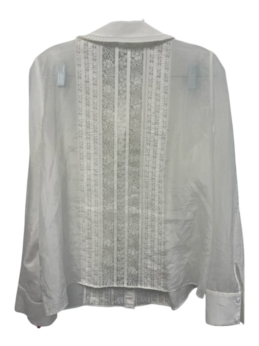 Alice + Olivia Size L White Cotton & Silk Embroidered Lace Trim 3/4 Sleeve Top White / L