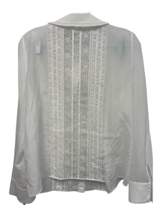Alice + Olivia Size L White Cotton & Silk Embroidered Lace Trim 3/4 Sleeve Top White / L