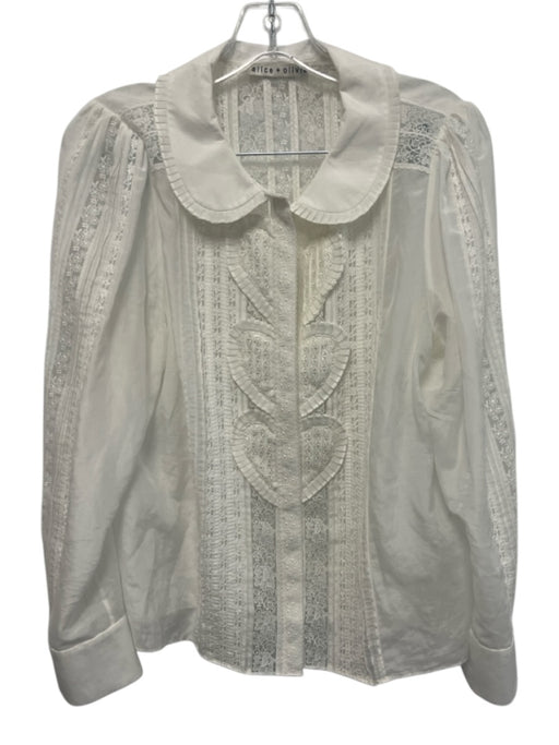Alice + Olivia Size L White Cotton & Silk Embroidered Lace Trim 3/4 Sleeve Top White / L