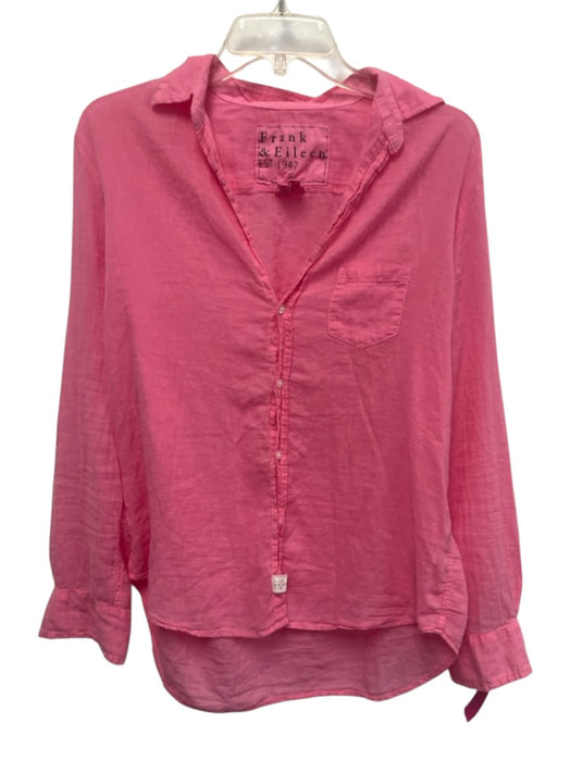 Frank & Eileen Size S Bright Pink Cotton Collar Button Long Sleeve Top Bright Pink / S