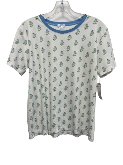 Lake Size L White, Blue, Green Pima Cotton Floral Trim Top White, Blue, Green / L
