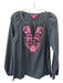Lilly Pulitzer Size M Black & Pink Cotton Split V Neck Beaded Top Black & Pink / M
