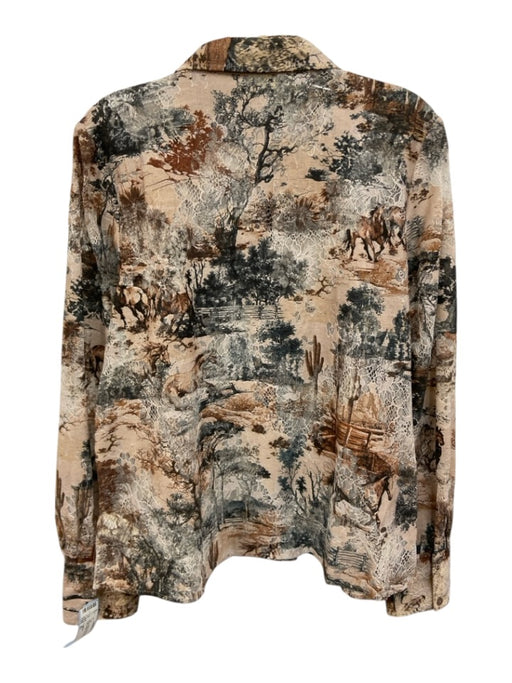 L'agence Size XL Beige Multi Nylon Blend Button Front Lace Detail Printed Top Beige Multi / XL