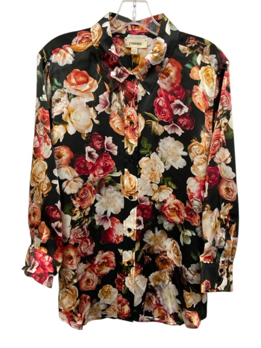L'agence Size XL Black Multi Silk Flora & Fauna 3/4 Sleeve Top Black Multi / XL