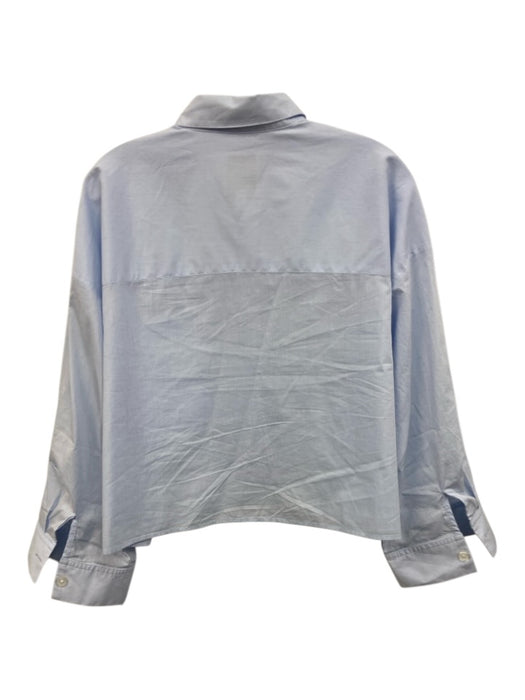 TWP Size M/L Light Blue Cotton Button Front Long Sleeve Patch Pocket Cropped Top Light Blue / M/L