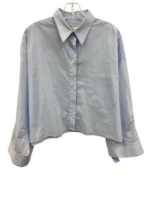 TWP Size M/L Light Blue Cotton Button Front Long Sleeve Patch Pocket Cropped Top Light Blue / M/L