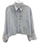 TWP Size M/L Light Blue Cotton Button Front Long Sleeve Patch Pocket Cropped Top Light Blue / M/L