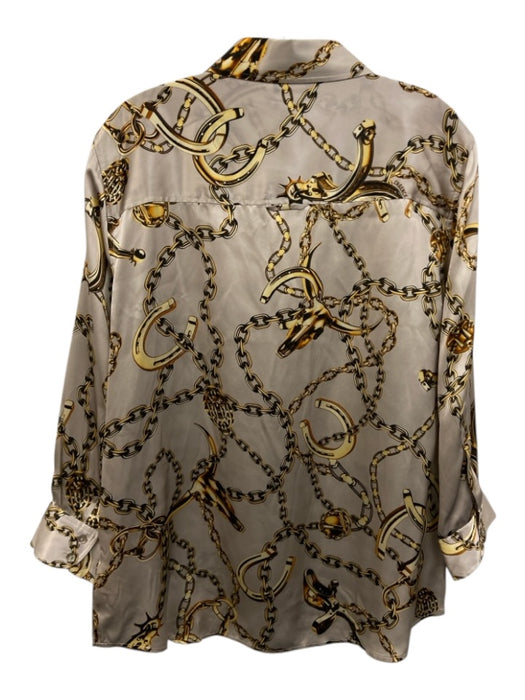 L'agence Size XL Grey & Multi Silk Button Front Printed Long Sleeve Top Grey & Multi / XL