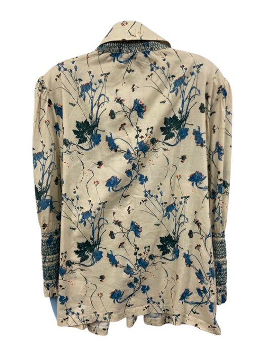 Tuckernuck Size XXL Beige & Multi Cotton 1/4 Button Floral Smocked Top Beige & Multi / XXL