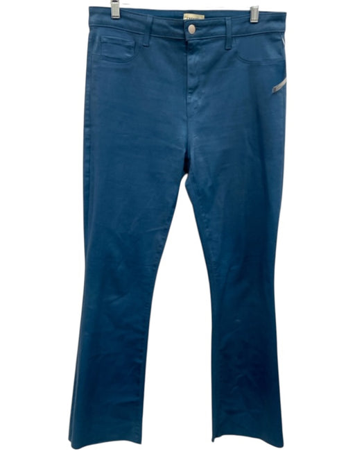 L'agence Size 32 Teal Cotton Blend Zip & Button Coated Frayed Hem Pants Teal / 32