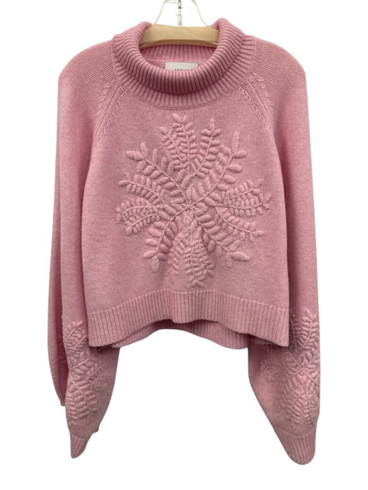 Joslin Size 6 Pink Merino Wool High Neck Long Balloon Sleeve Embroidered Sweater Pink / 6