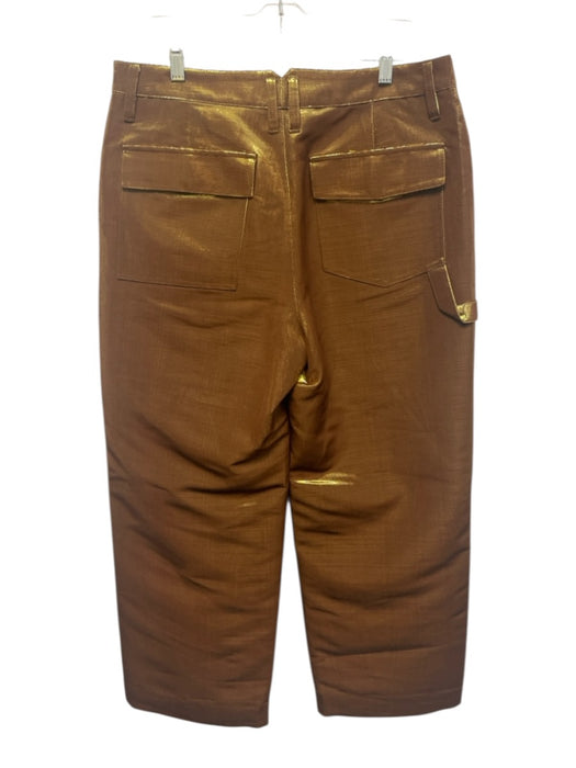 J Crew Size 10 Gold Cotton Blend Metallic Zip & Button Wide Leg Wide Leg Pants Gold / 10