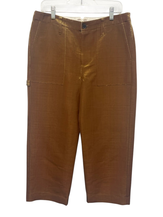 J Crew Size 10 Gold Cotton Blend Metallic Zip & Button Wide Leg Wide Leg Pants Gold / 10