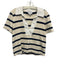 Tanya Taylor Size L Cream & Black Cotton Blend V Neck Striped Collared Top Cream & Black / L