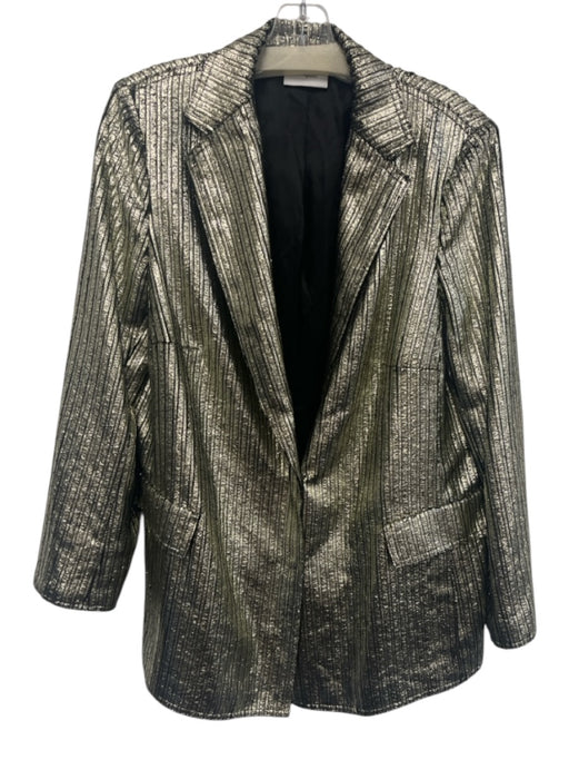 Akris Punto Size 14 Gold Poly Blend Lapels Coated 2 Button Striped Blazer Gold / 14