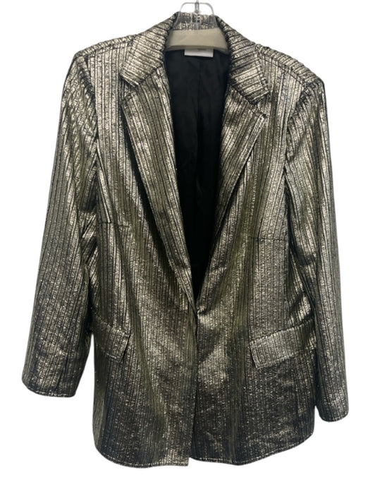 Akris Punto Size 14 Gold Poly Blend Lapels Coated 2 Button Striped Blazer Gold / 14