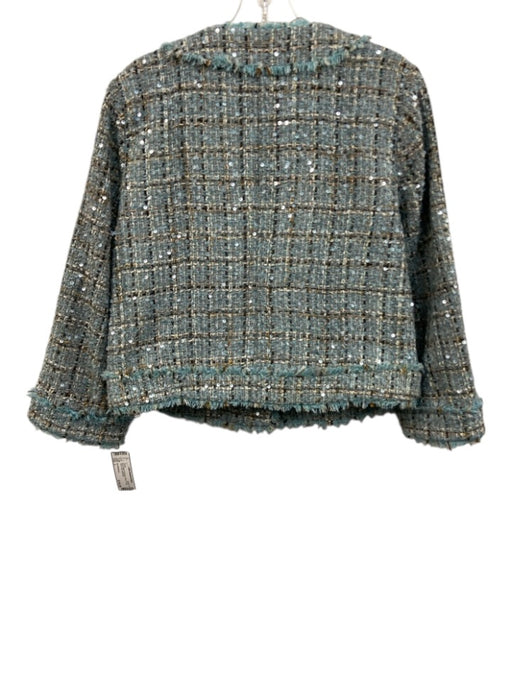 Ann Mashburn Size L Blue & Multi Polyester & Wool Tweed Open Front Jacket Blue & Multi / L