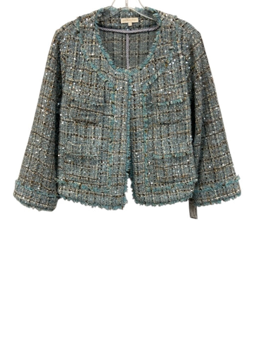 Ann Mashburn Size L Blue & Multi Polyester & Wool Tweed Open Front Jacket Blue & Multi / L