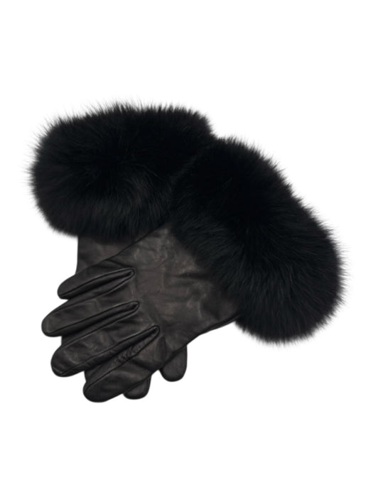 No Brand Black Leather Fur Trim Gloves Black