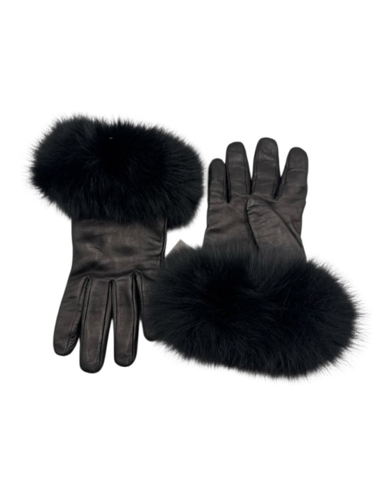 No Brand Black Leather Fur Trim Gloves Black