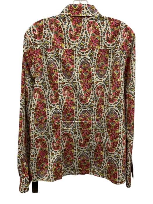 Etro Size 46 Cream & Multi Cotton Button Up Paisley Print Top Cream & Multi / 46