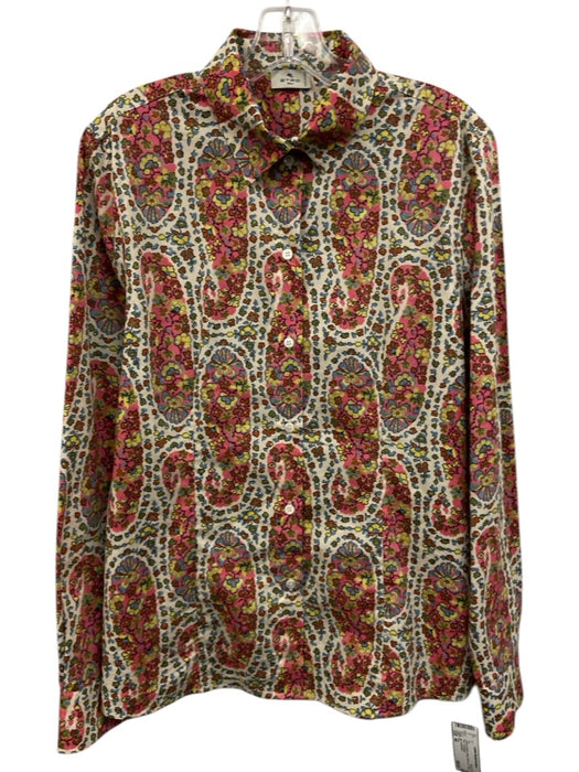 Etro Size 46 Cream & Multi Cotton Button Up Paisley Print Top Cream & Multi / 46