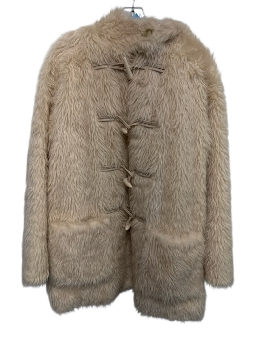 A.L.C. Size M Ivory Cream Faux Fur Hood Front Pockets Coat Ivory Cream / M