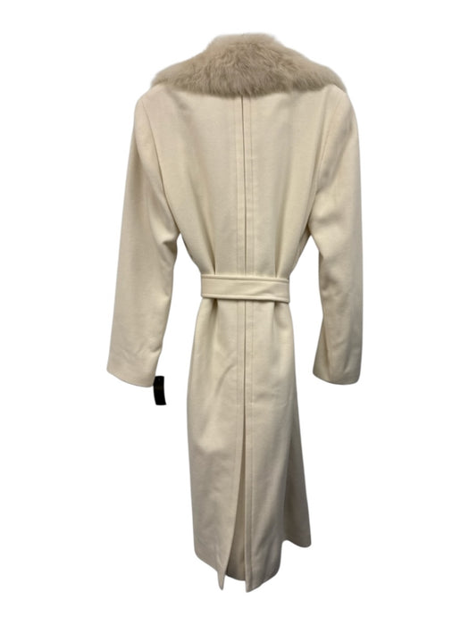 Polo Ralph Lauren Size M/L Cream Wool Real Fur 1 Button Tie Belt Coat Cream / M/L