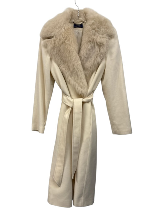 Polo Ralph Lauren Size M/L Cream Wool Real Fur 1 Button Tie Belt Coat Cream / M/L