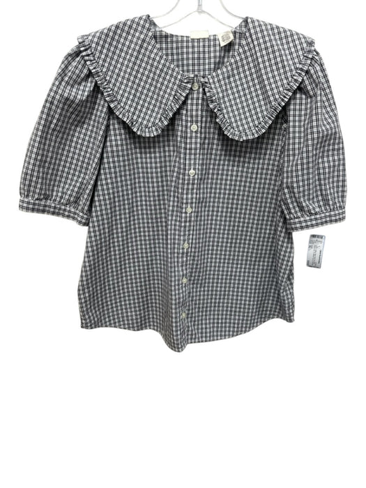 Levis Size XL B&W Cotton Plaid Peter Pan Collar Button Up 1/2 Balloon Sleeve Top B&W / XL