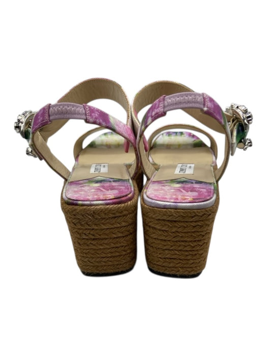 Jimmy Choo Shoe Size 41 Pink & Multi Canvas Espadrille Bejeweled Buckle Sandals Pink & Multi / 41