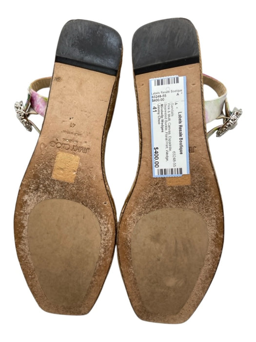 Jimmy Choo Shoe Size 41 Pink & Multi Canvas Espadrille Bejeweled Buckle Sandals Pink & Multi / 41