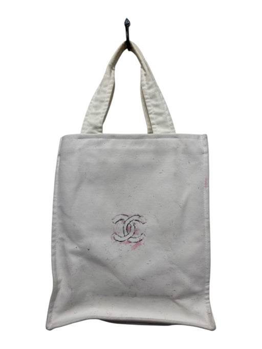 Chanel White Canvas Tote Graphic Print Rolled Handle Bag White / M